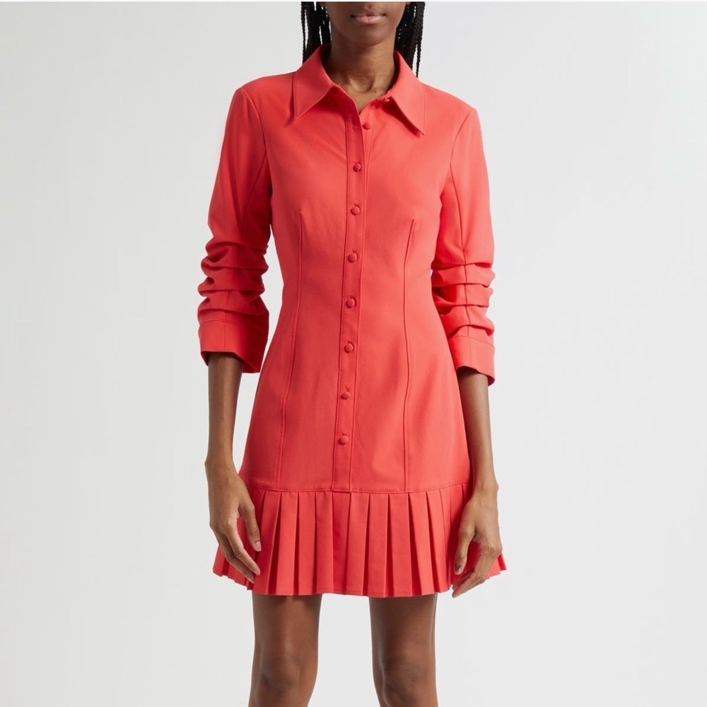 Cinq à Sept Coral Lucilla Pleated Mini Dress